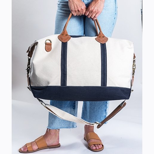 Weekender Duffel Bag in Navy & Natural