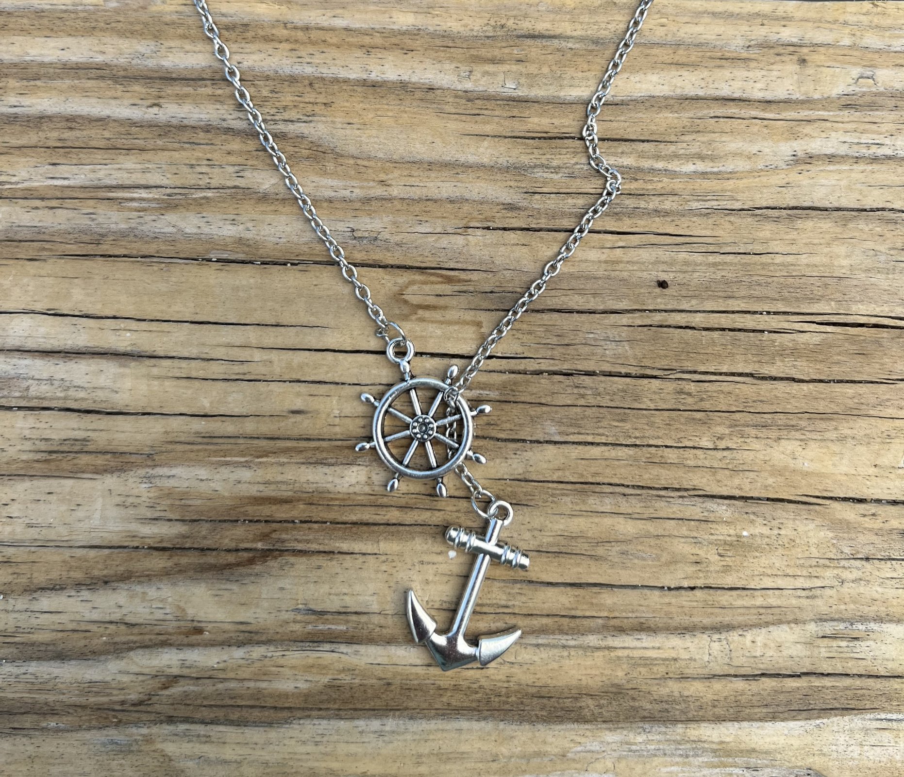 012 Steering Wheel & Anchor Necklace