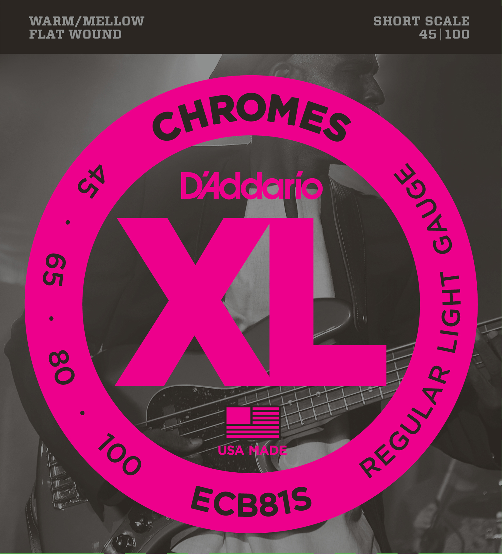 D'Addario ECB81S Chromes Bass Guitar Strings Light, 45100, Short Scale 019954947743