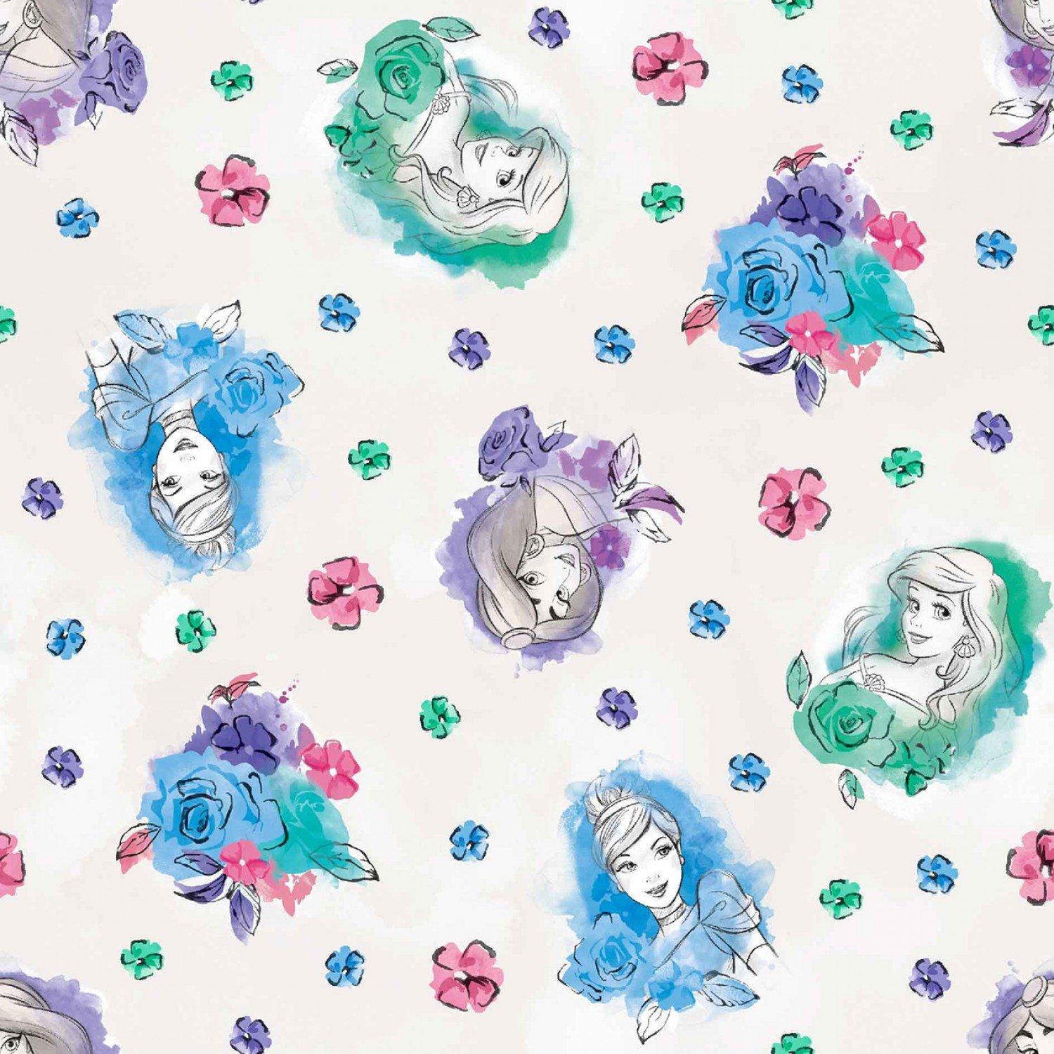 SPECIALTY FABRICS Disney Princess Watercolor Toss Cinderella, Ariel