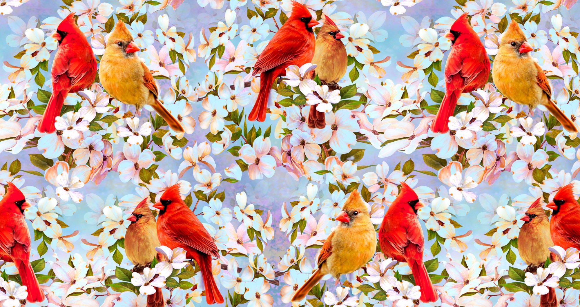 SPECIALTY FABRICS Cardinals in Dogwood Blossoms Cardinal Pair