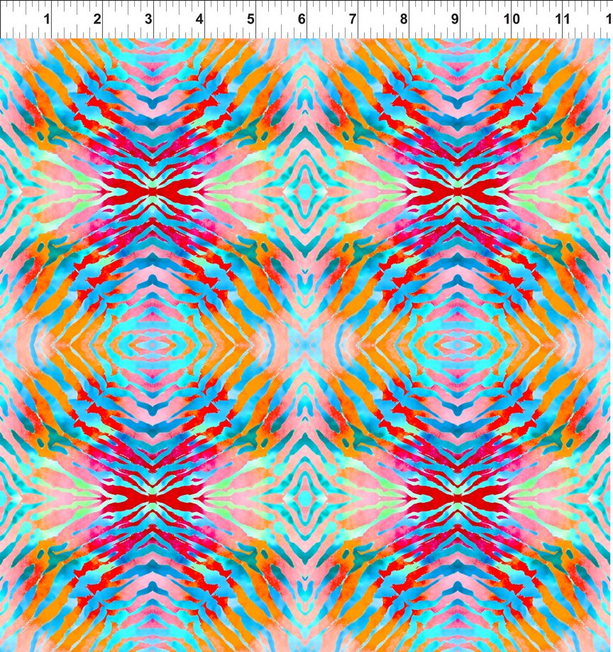 Tie Dye in Pink, BlueGreen and Orange Safari by In The Beginning Fabrics