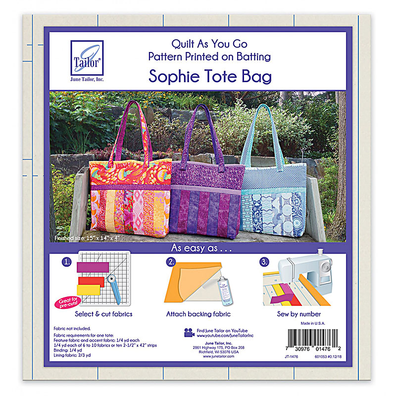 *JT1476 QAYG Sophie Tote Bag Quilt as You Go Batting/Pattern