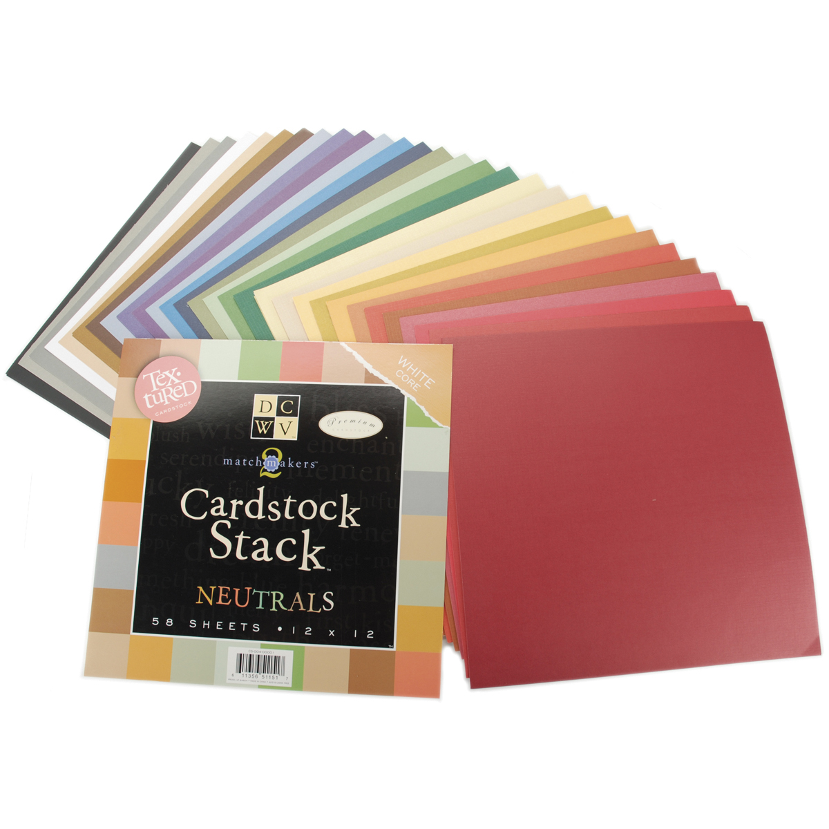 DCWV SingleSided Cardstock Stack 12X12 58/PkgNeutrals White Core, 29