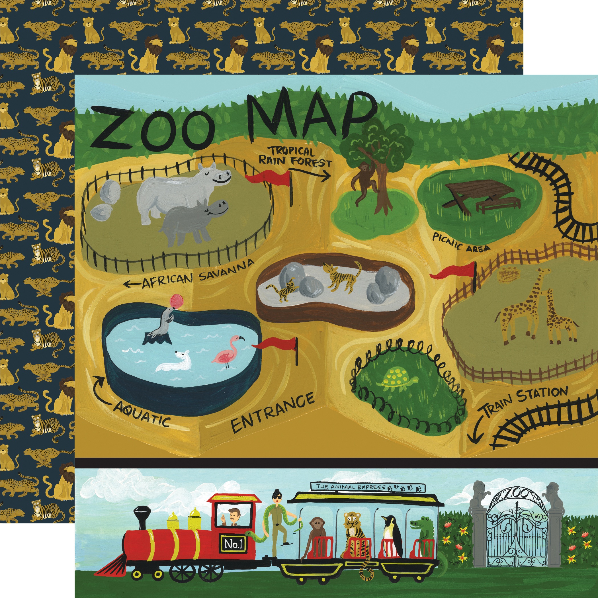 Animal Safari DoubleSided Cardstock 12X12Zoo Map 5283007817