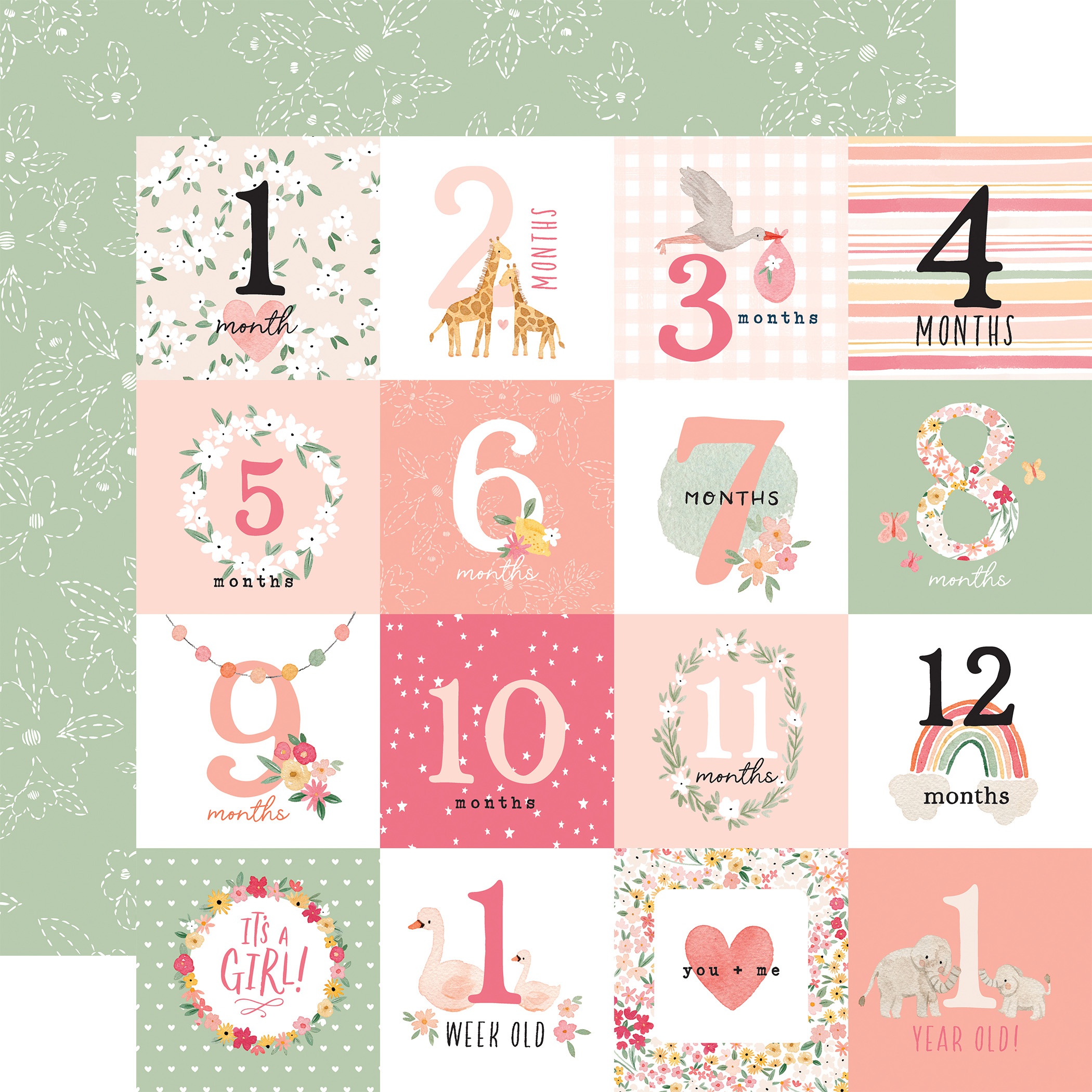 Baby Girl DoubleSided Cardstock 12X12Milestone Journaling