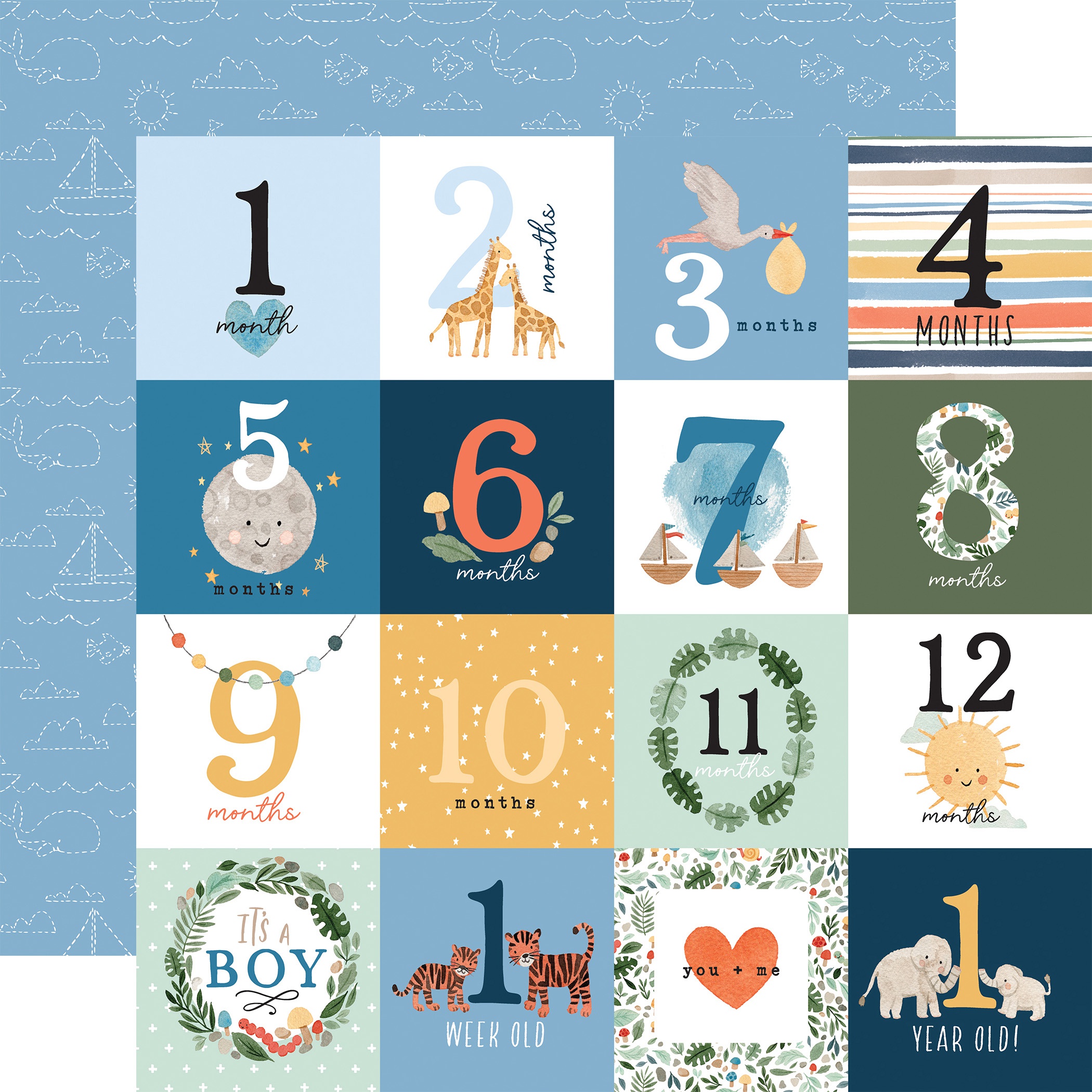 ^Echo Park Baby Boy MILESTONE JOURNALING CARDS 12x12