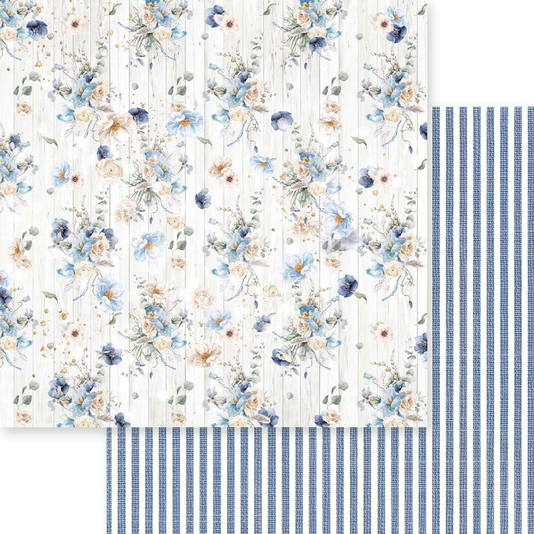 Dusty Blue Floral DoubleSided Cardstock 12X12Delicate Blossom