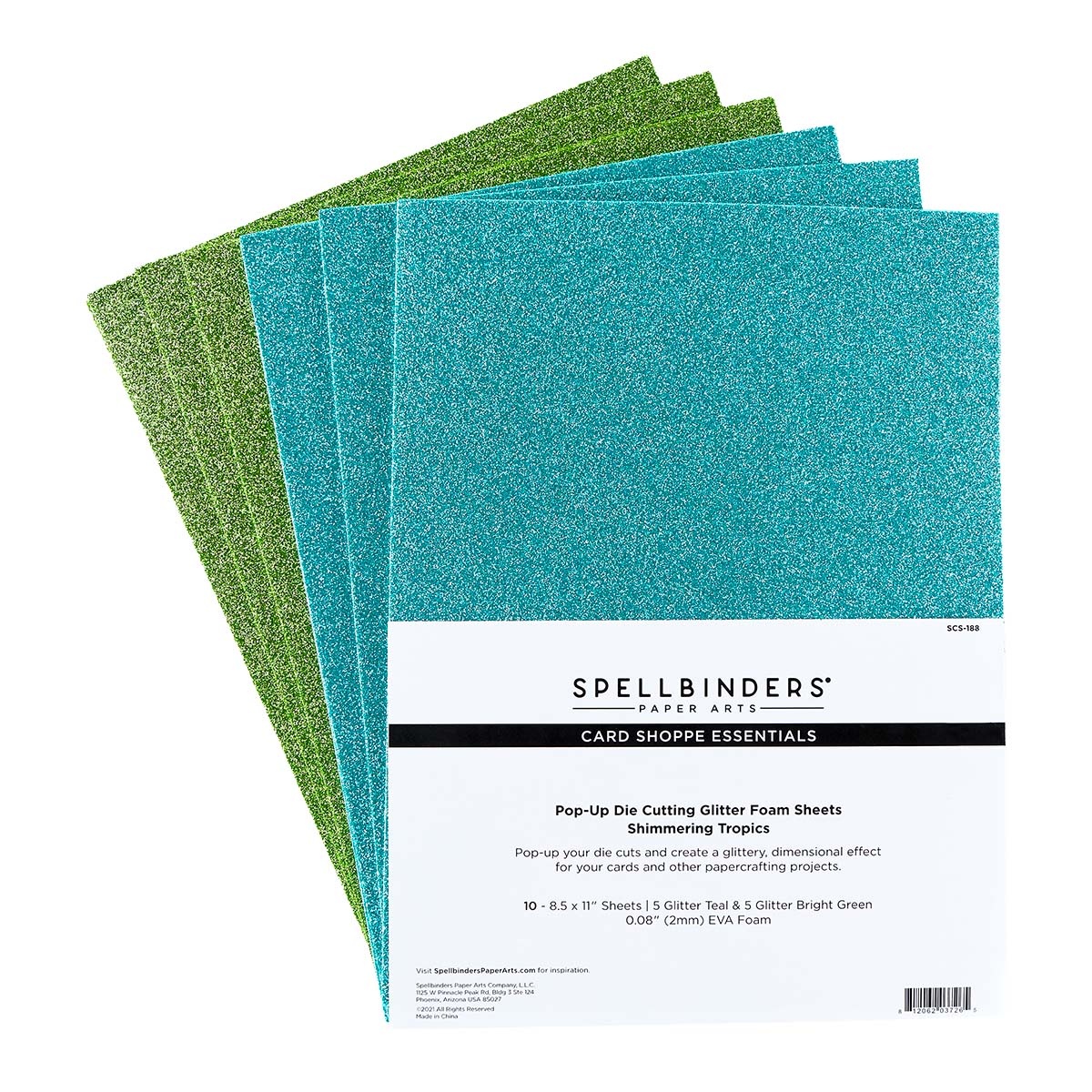 Spellbinders Glitter Foam Sheets 8.5X11 10/PkgShimmering Tropics Teal