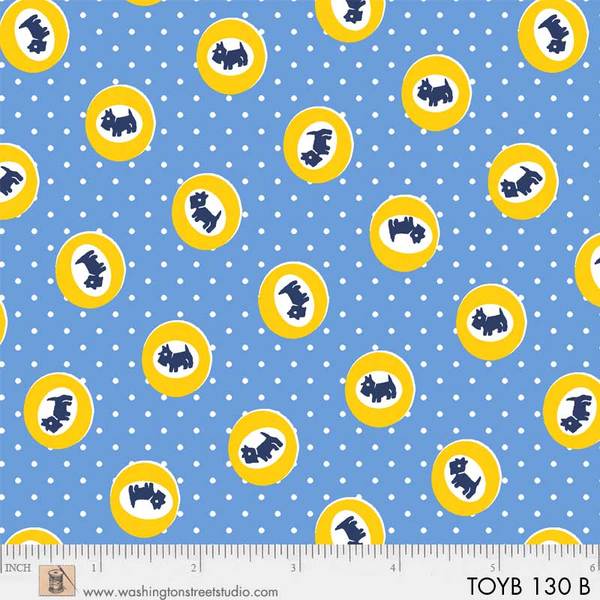 Thirties Small Blue Dogs in Yellow Circles on Blue Toy Box Miniatures