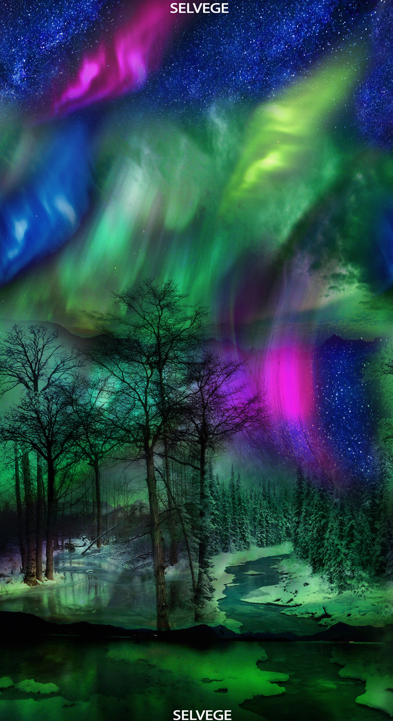 Northern Lights Panel 24 Quilt Fabric Panel / 24x44 inch Digital Fabric