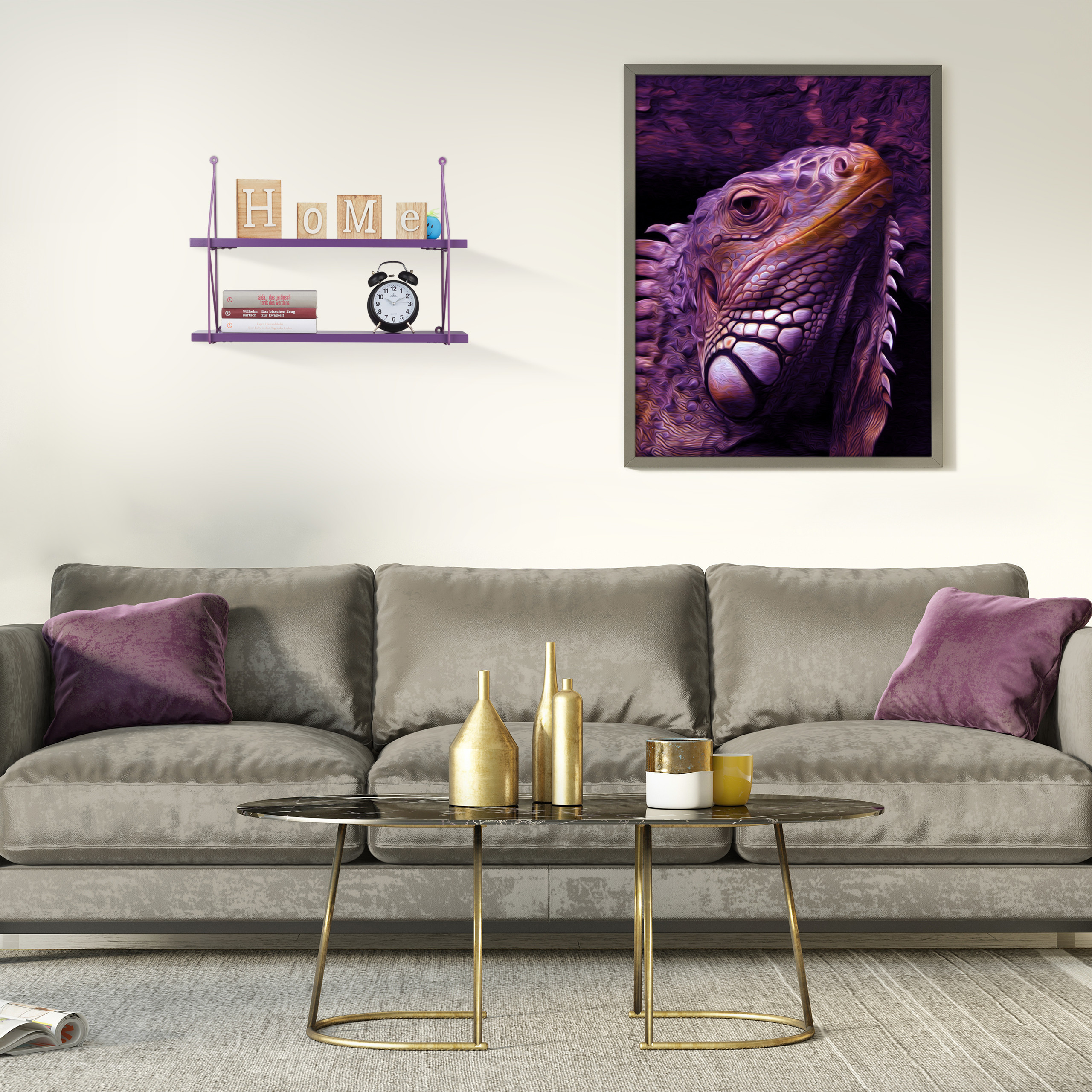Hängeregal für Wand, 2 Ebenen, MDF Regalboden mit Metall Rahmen