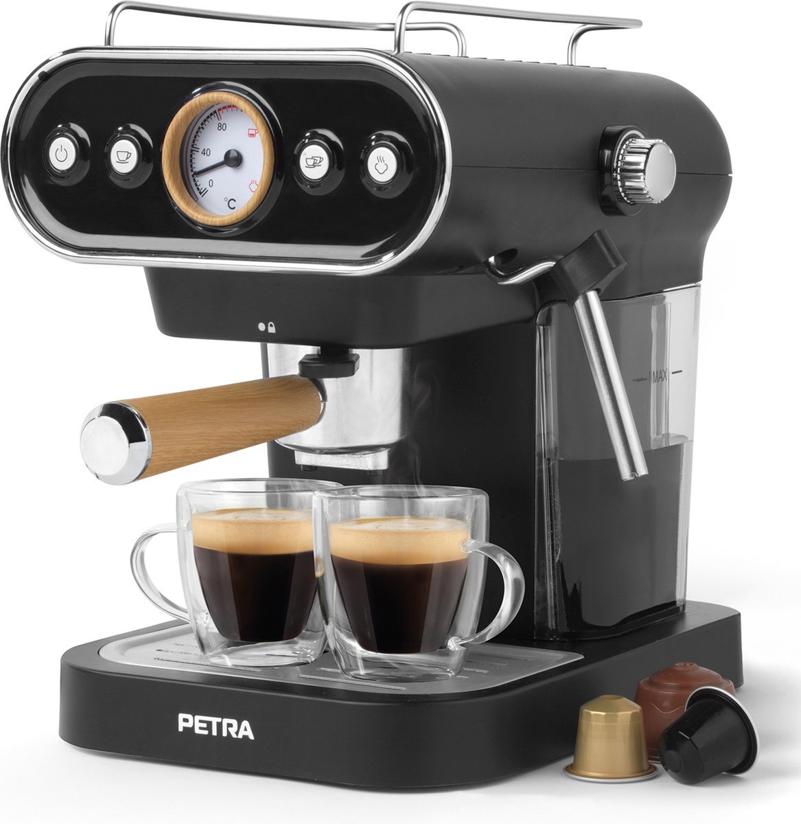 Petra Barista Pistonmachine met bonen 19Bar Espressomachine met