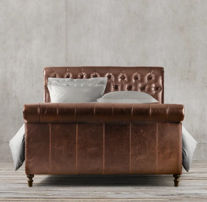 Chesterfield Leather Sleigh Bed With Footboard