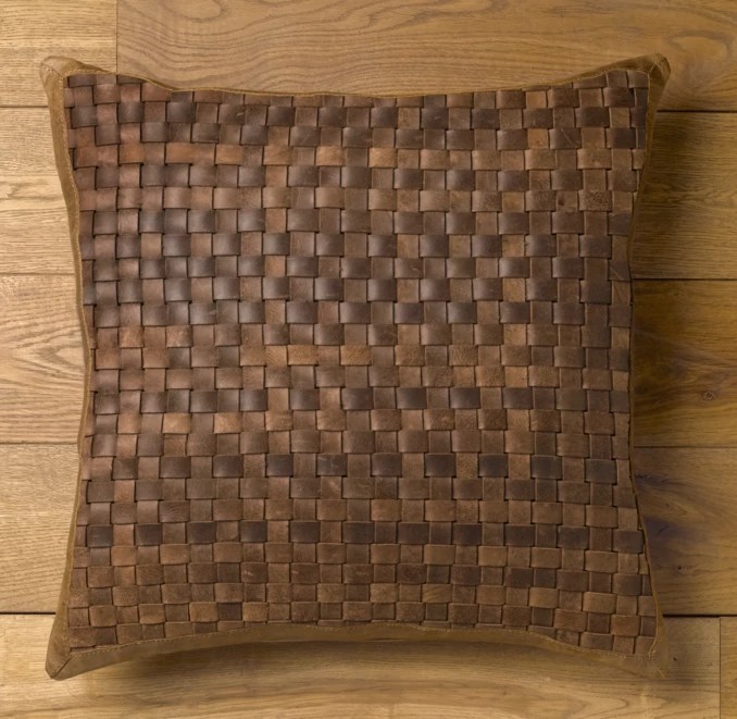 Basket Weave Leather Pillow Cover Brown