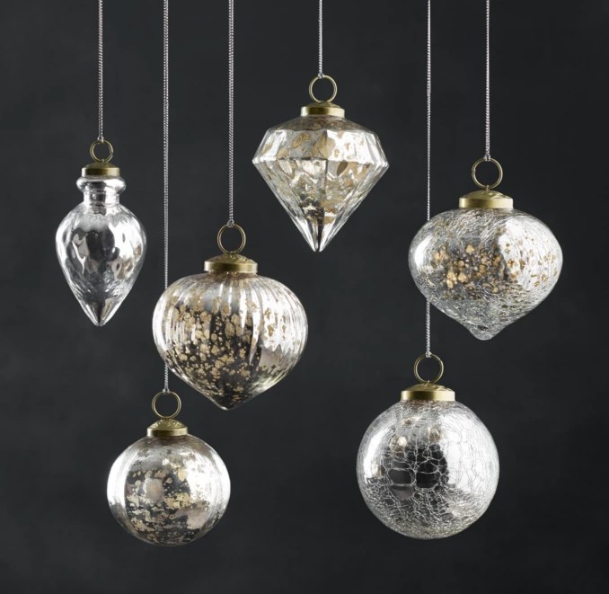 Vintage Handblown Glass Ornament Collection Silver