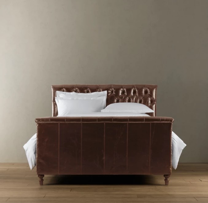 Chesterfield Leather Panel Bed With Footboard