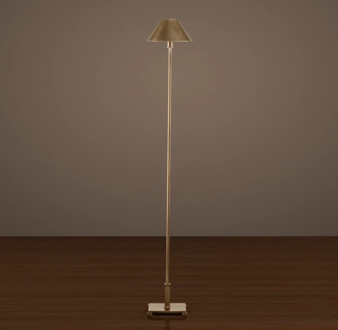 Petite Candlestick Floor Lamp Vintage Brass with Metal Shade