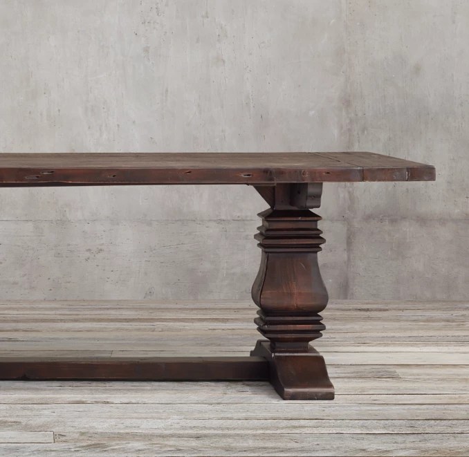 Salvaged Wood Trestle Rectangular Extension Dining Table