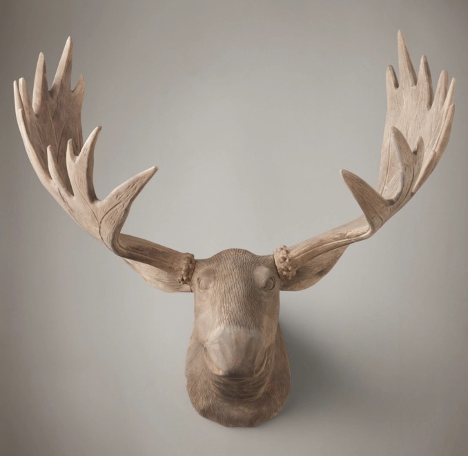 HandCarved Wood Moose Trophy Head