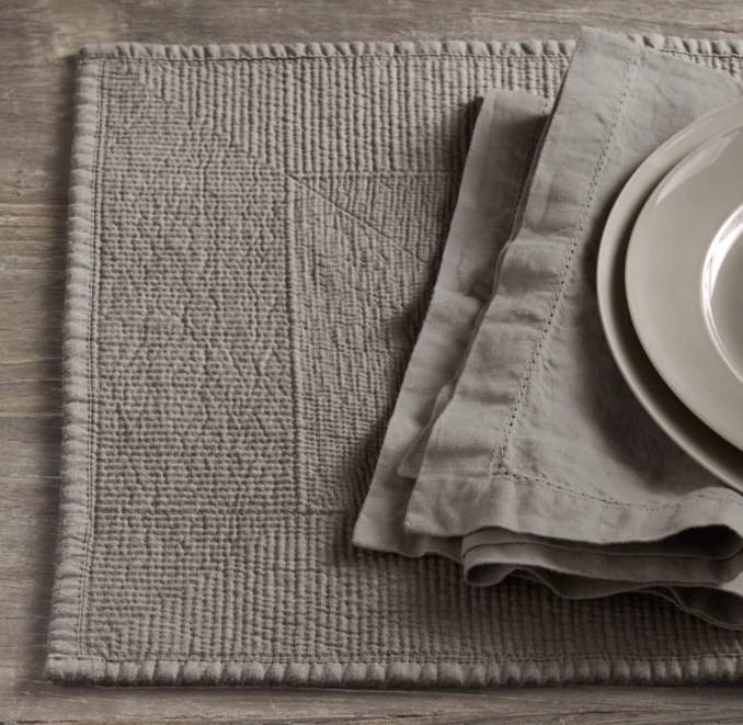 Stonewashed Belgian Linen Quilted Placemats (Set of 4) RH