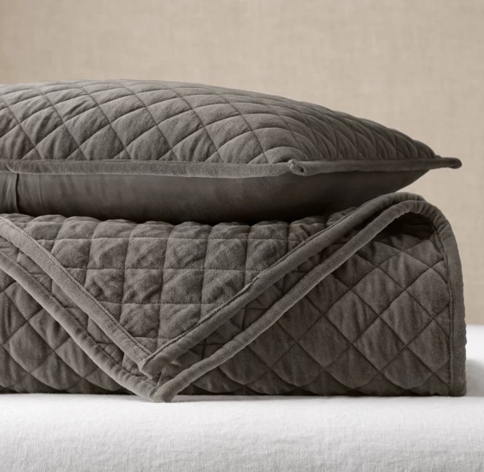 Washed Velvet DiamondQuilted Coverlet & Sham