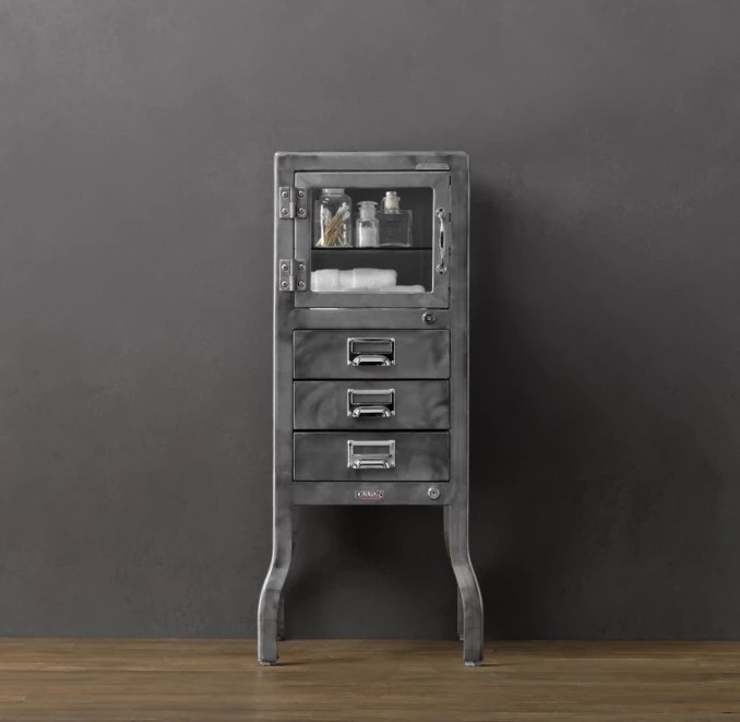 Pharmacy Short with Drawers Burnished Steel