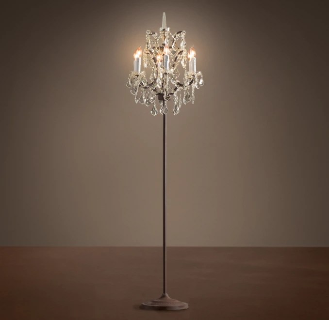 19th C. Rococo Iron & Clear Crystal Floor Lamp