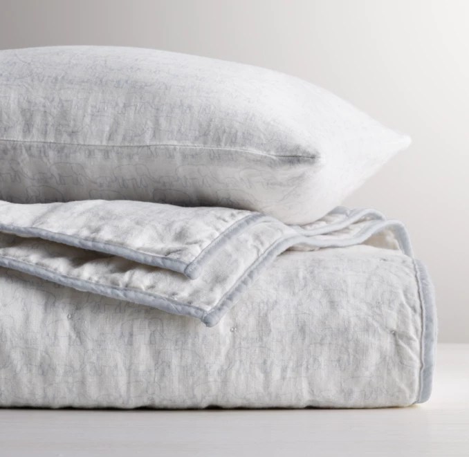 Washed Organic Linen Elephant Print Toddler Quilt RH