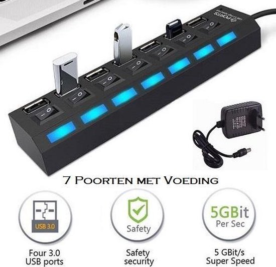Usb Hub Met Voeding 3.0 / Usb Hub Ps4 / Usb Hub 3.0 Macbook Pro / Usb Hub 30 / Usb Hub... | Bol.com