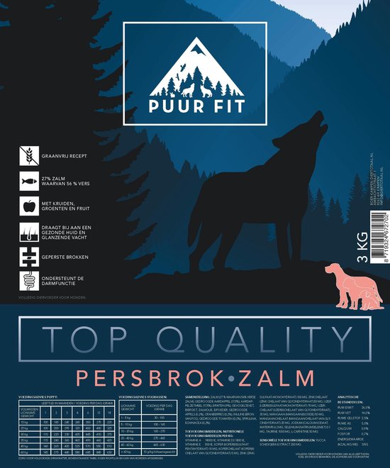 Puur Fit Top Quality Persbrok Hondenvoer Zalm 15 kg