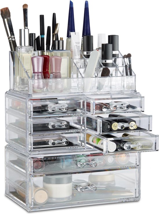 Relaxdays Make-Up Organizer - Opbergen Van Cosmetica - Acryl - Stapelbaar - Met Lades... | Bol.com