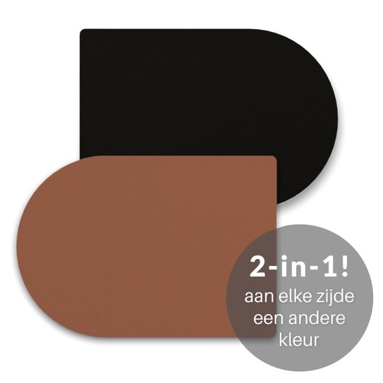 Placemats 6 stuks Cognac/Zwart dubbelzijdige kleur kunstleer