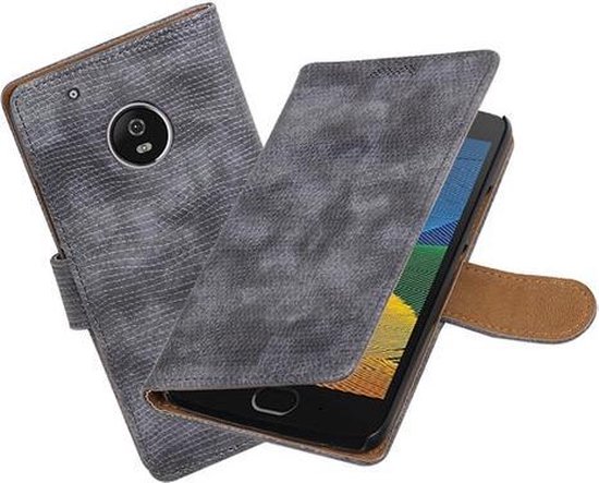 Bestcases.nl Motorola Moto G5 Plus Mini Slang Effen Booktype Hoesje Grijs | Bol.com