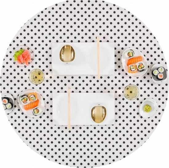 Mixmamas Rond Tafelkleed Gecoat - Ø 150 Cm - Stippen - Wit/Zwart | Bol.com