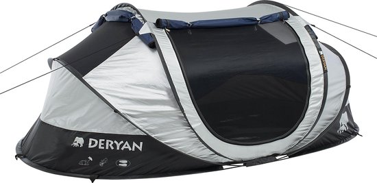Deryan Luxe Cocoon Pop Up Tent - Anti-Uv 50+ 2 Seconds - Zilver/ Zwart - 2 Persoons | Bol.com