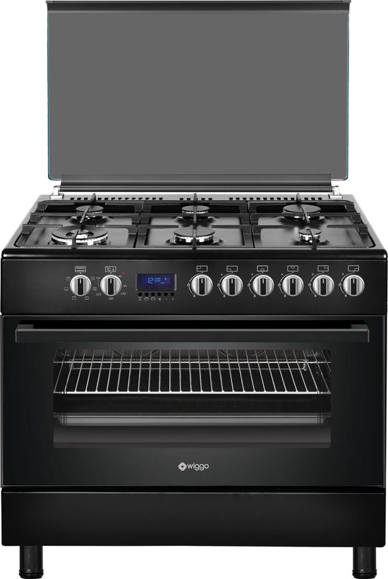 Wiggo Wo-E969R(Bb) - Serie 9 - 90 Cm - Gasfornuis - 6 Kookzones - Zwart | Bol.com