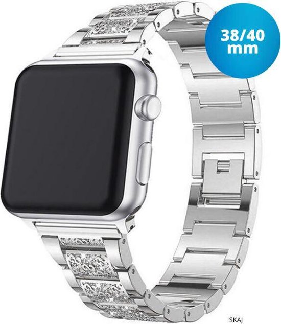 Apple Watch Bandje 38 Mm Staal - Zilver - Dames - Zirkonia - Druksluiting - Watch... | Bol.com
