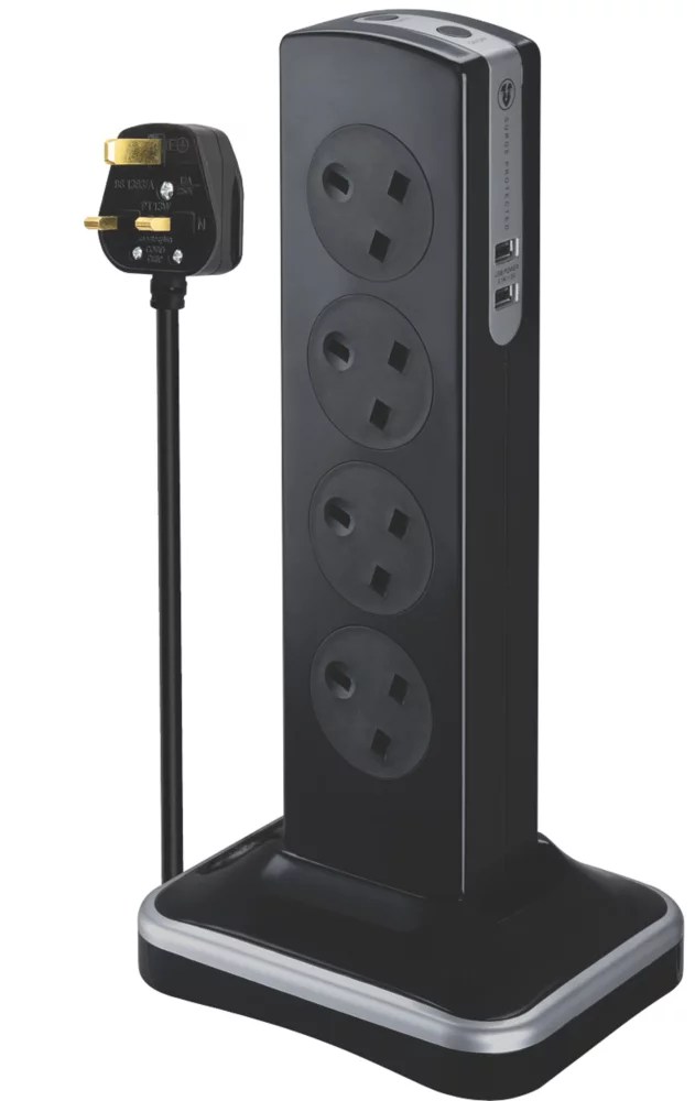 Masterplug 13A 8Gang Switched SurgeProtected Extension Lead + 3.1A 2