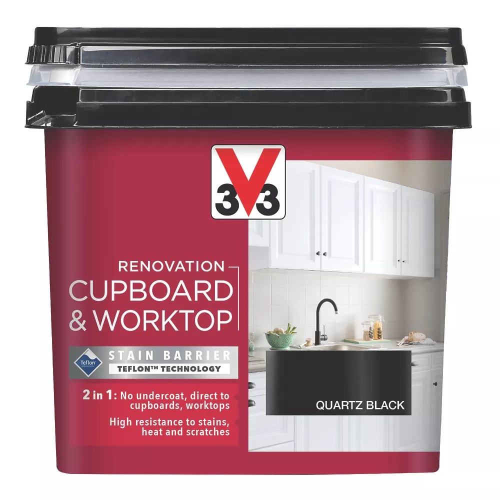 V33 750ml Quartz Black Satin Kitchen Cupboard Paint Screwfix