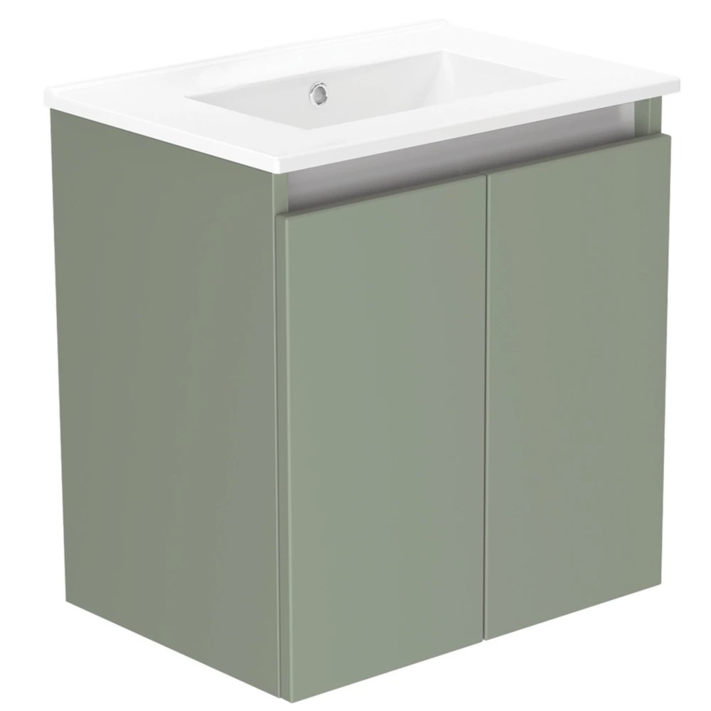 Newland Double Door WallMounted Vanity Unit with Basin Matt Sage Green