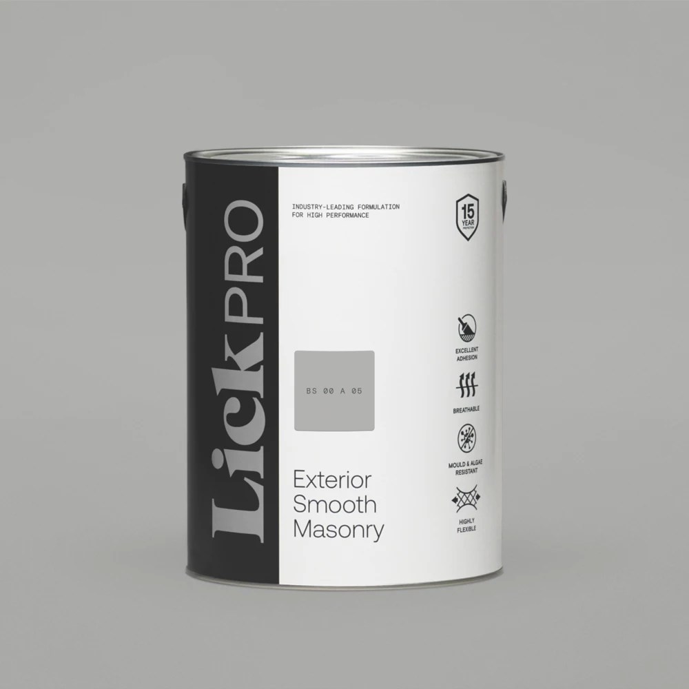 LickPro 5Ltr Smooth Grey BS 00 A 05 Masonry Paint Screwfix