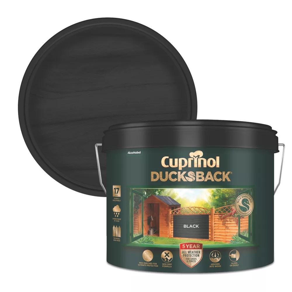 Cuprinol Ducksback 9Ltr Black Shed & Fence Paint Screwfix