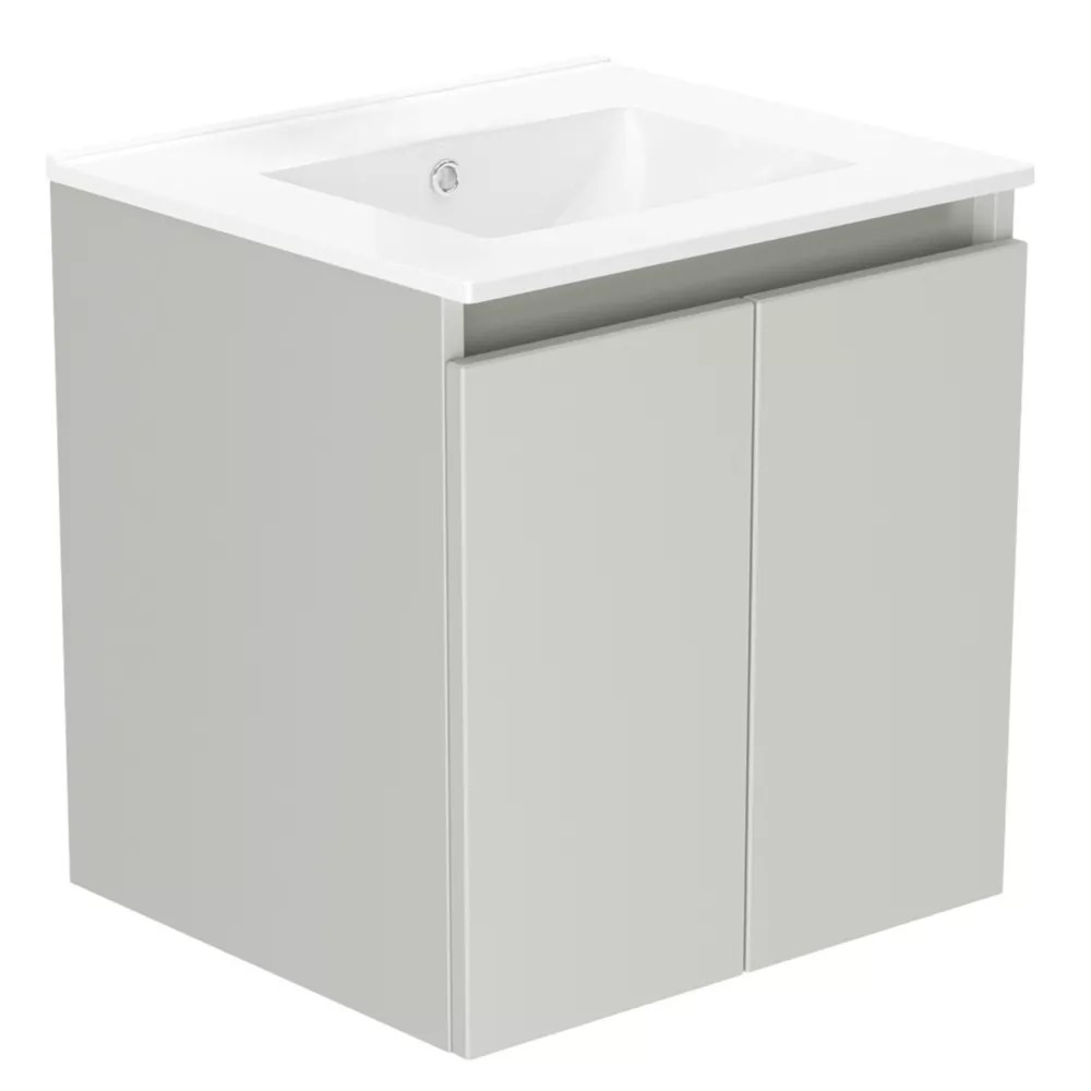 Newland Double Door WallMounted Vanity Unit with Basin Matt Pearl Grey