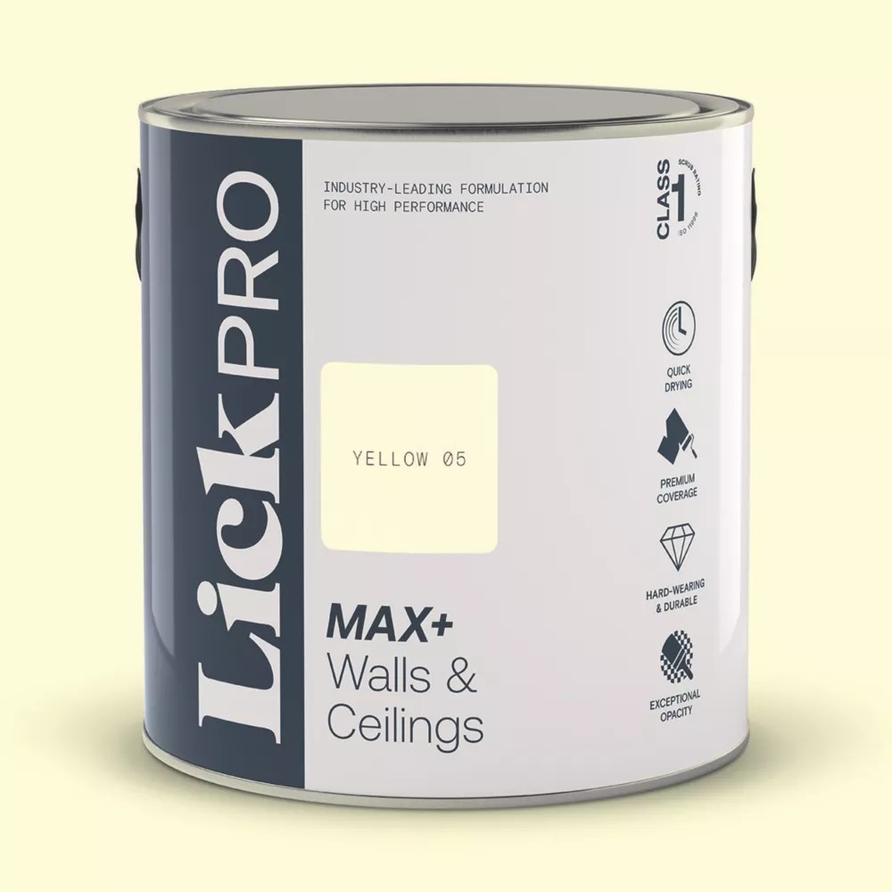 LickPro Max+ 2.5Ltr Yellow 05 Matt Emulsion Paint Screwfix