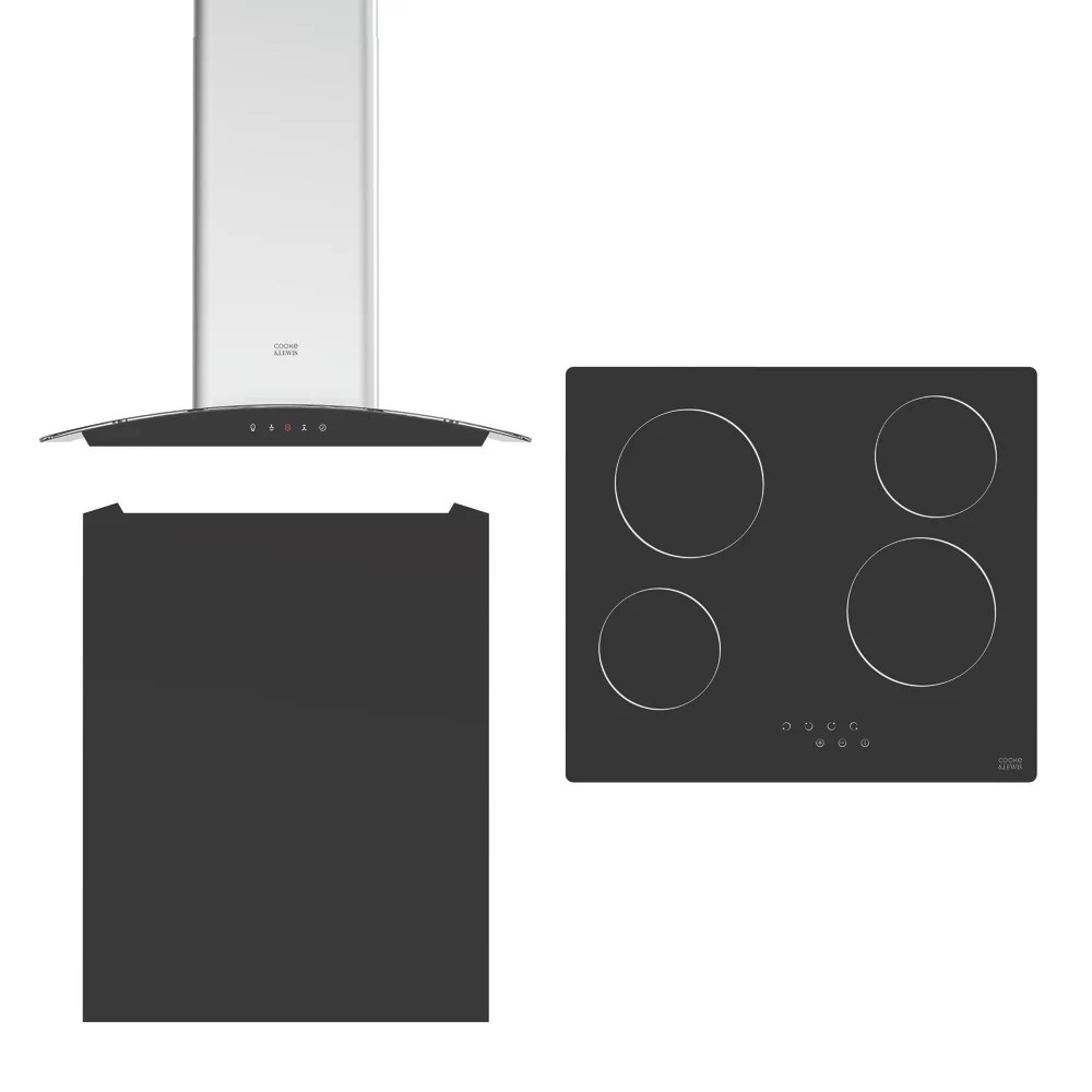 Cooke & Lewis 56cm Ceramic Hob, Hood & Splashback Black Screwfix