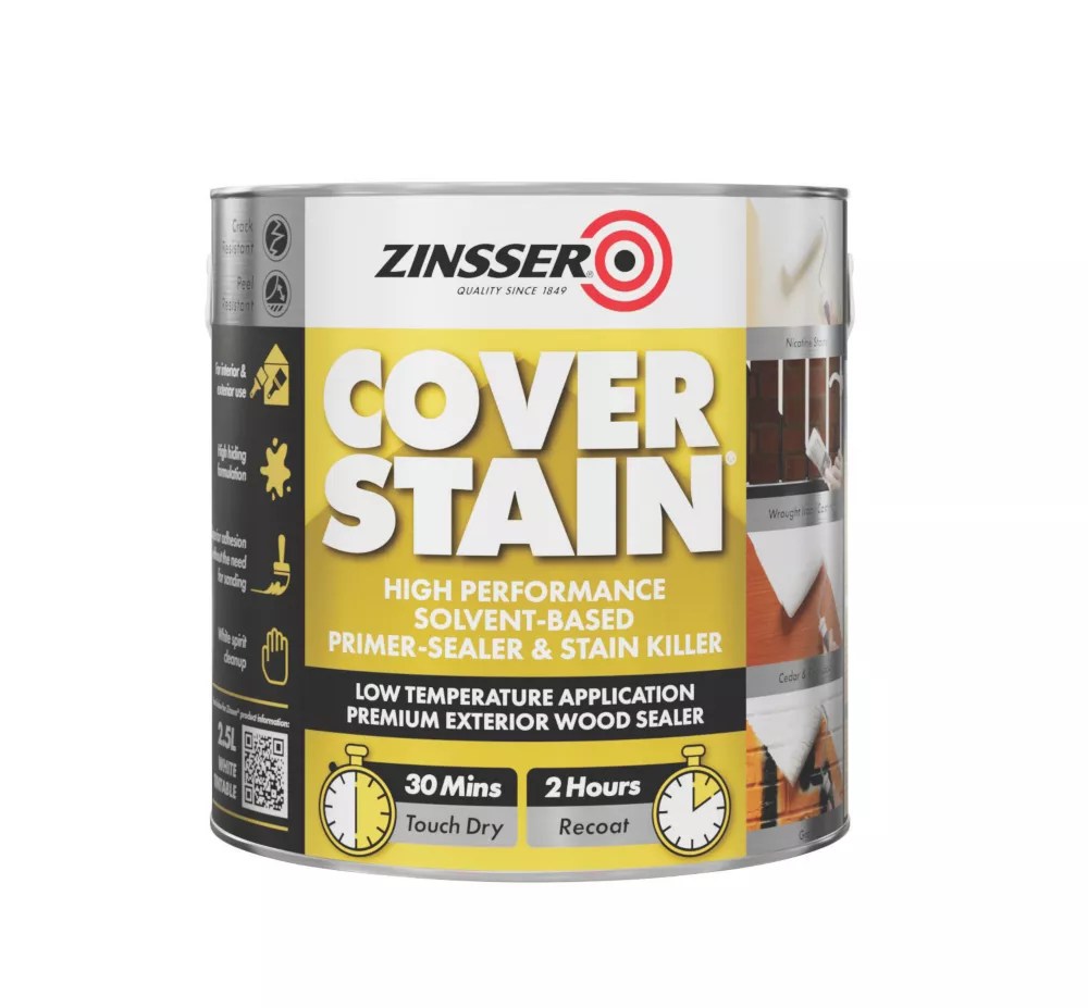 Zinsser 2.5Ltr White Matt Stain Block Wall Primer Screwfix