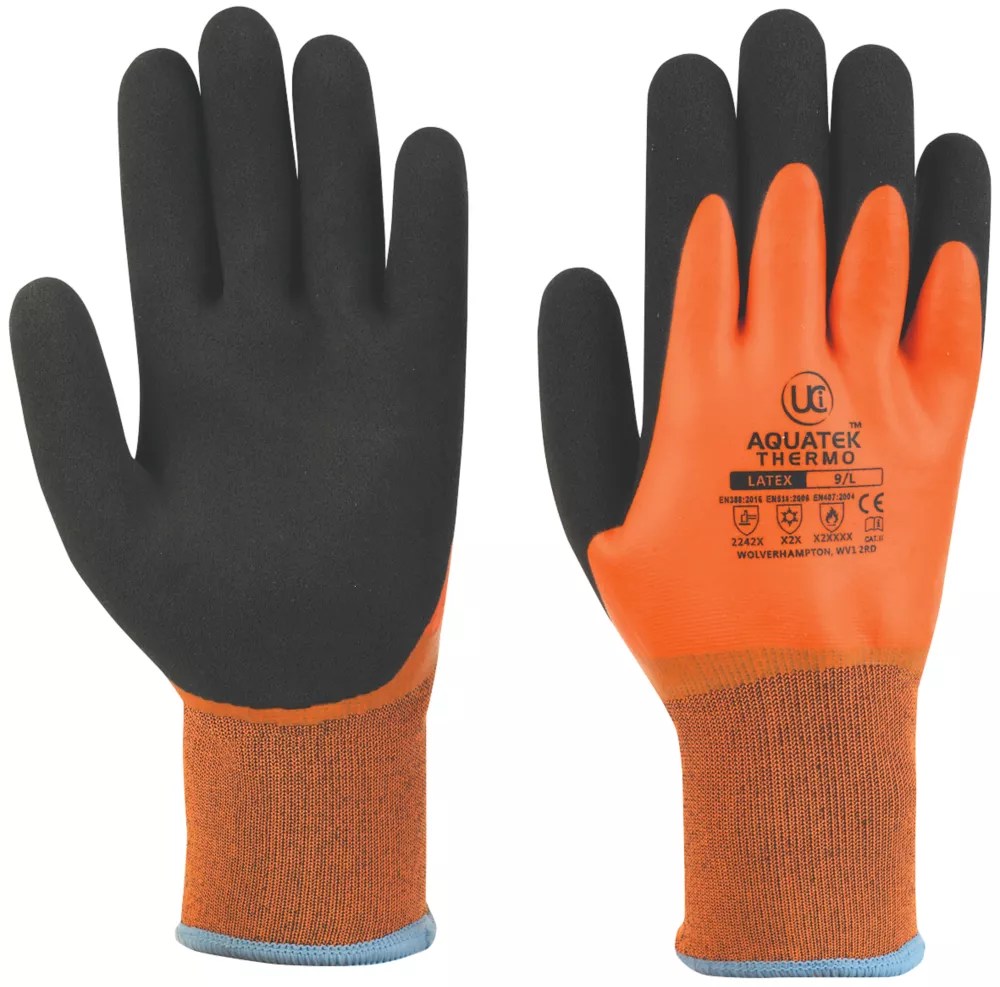 UCI Aquatek Thermo FullDip Latex Thermal Gloves Orange Large Screwfix