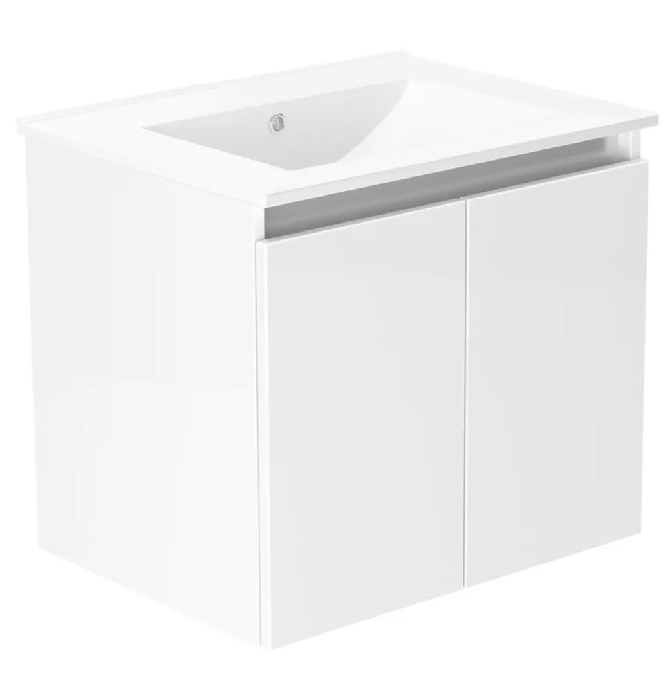Newland Double Door WallMounted Vanity Unit with Basin Gloss White