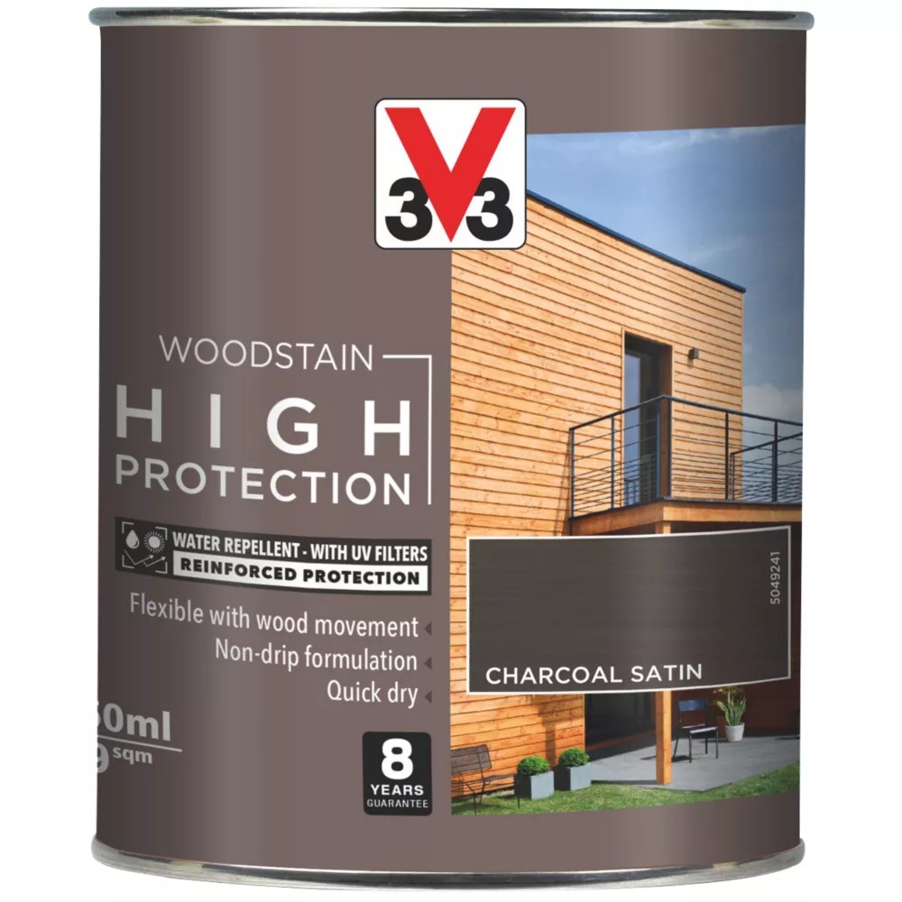 V33 750ml Charcoal Satin WaterBased Exterior Wood Stain Screwfix